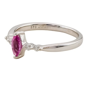 9ct white gold Pink Sapphire / Diamond Ring size L